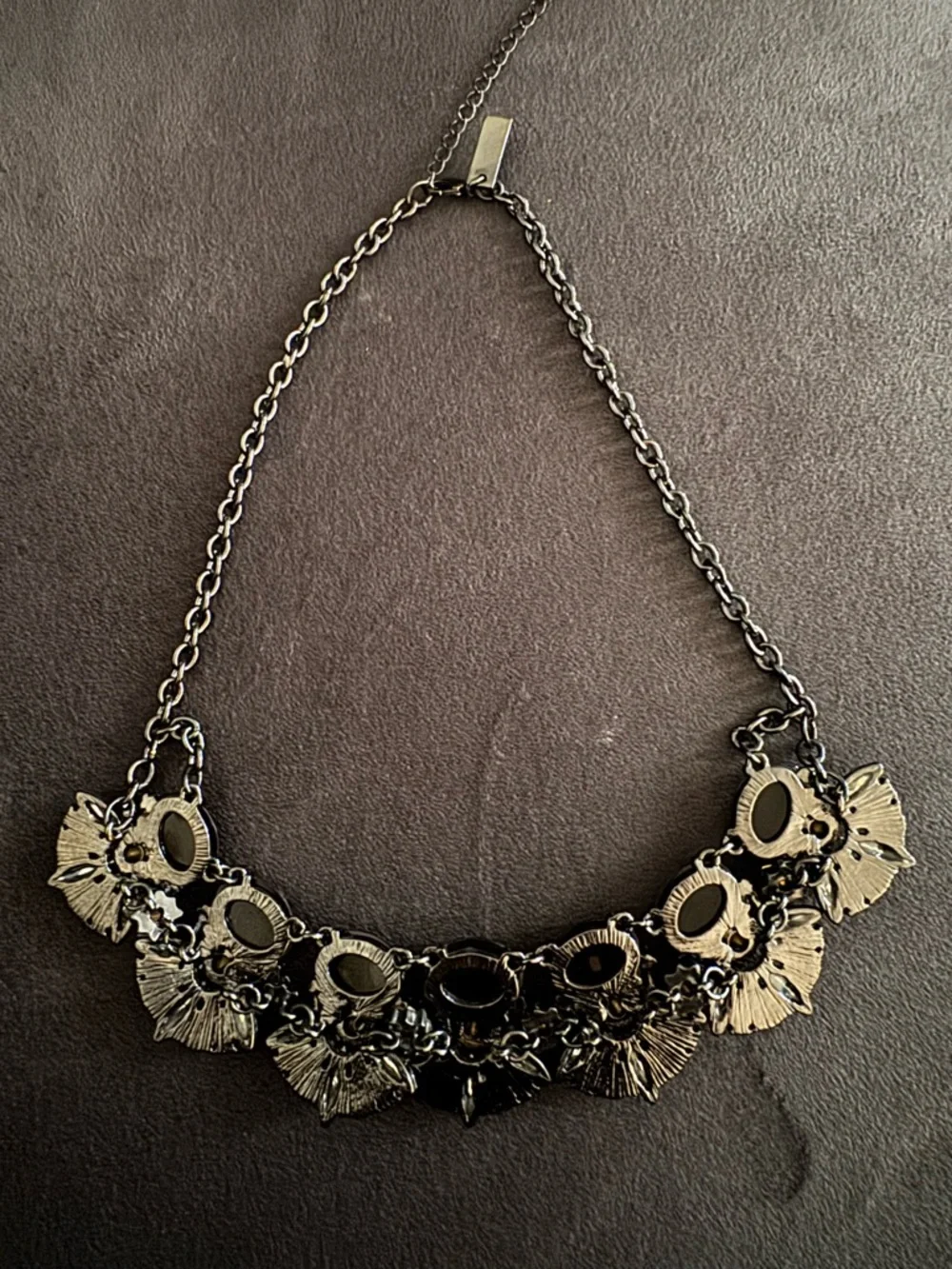 Steve Madden Statement Necklace Crystal Black Silver Oval Link Fashion Jewelry - Picture 5 of 5